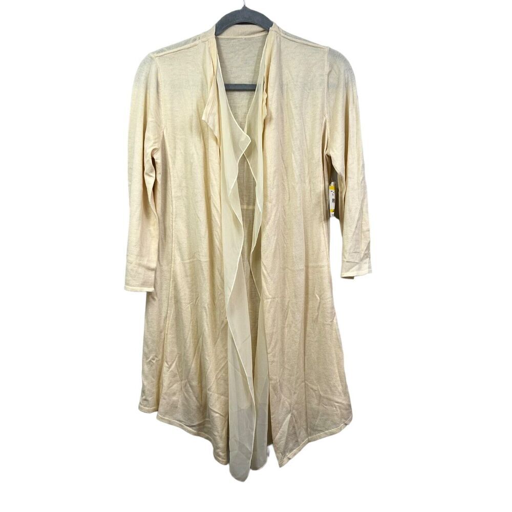 Anne Klein Womens Sailcloth Cardigan Sweater Wool Blend 3/4 Slit Sleeve Cream M*